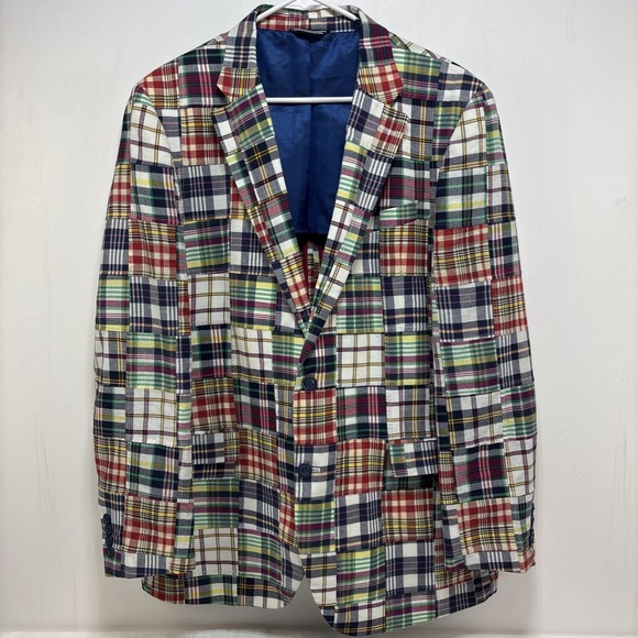 Nautica Other - Nautica Mens Madras Patchwork  Brielle Blazer Jacket Size 44L Cotton Preppy